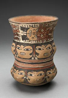 Nazca Prints: Curving Beaker with Rows of Abstract Human Faces, 180 B. C. / A. D. 500. Creator: Unknown