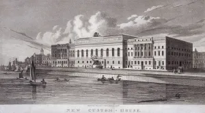 Custom House Prints: Custom House and River Thames, London, c1820. Artist: C Rivers