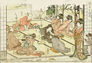 Double Page Prints: Customer Entertained in the Yoshiwara, 1804. Creator: Kitagawa Utamaro