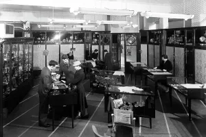 Barnsley Gallery: Customers in the Barnsley Co-op jewellery department, South Yorkshire, 1957. Artist