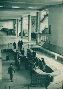 Air Travel Prints: Customs officers examining passengers baggage at Le Bourget Airport, Paris, 1937