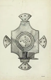 Wall Mounted Prints: Cut Tin Candle Holder, 1936. Creator: Irene M. Burge