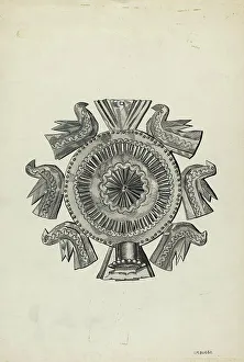 Wall Mounted Prints: Cut Tin Candle Holder, c. 1936. Creator: Irene M. Burge