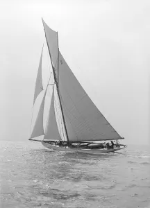The cutter Westwind sailing close-hauled, 1914. Creator: Kirk & Sons of Cowes