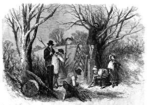 Christmas Eve Prints: Cutting the Ashen Fagots; Devonshire, 1854. Creator: Edmund Evans