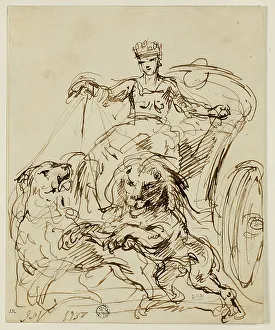 Jan Vanderbank Prints: Cybele on Chariot Drawn by Lions, 1738. Creator: John Vanderbank
