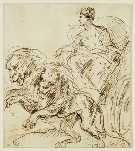 Jan Vanderbank Prints: Cybele on Chariot Drawn by Lions, 1738. Creator: John Vanderbank