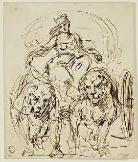 Jan Vanderbank Prints: Cybele on Chariot Drawn by Lions, 1738. Creator: John Vanderbank