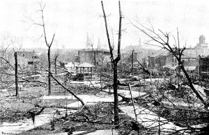 Hurricane Prints: The Cyclone at Louisville, Kentucky, United States: Baxter Park, 1890. Creator: Unknown