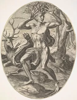 Stag Gallery: Cyparissus from set The Rural Gods, 1565. Creator: Cornelis Cort