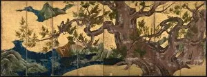 Byobu Gallery: Cypress Tree (Eight folded screen), 1590. Artist: Eitoku, Kano (1543-1590)