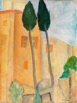 Modigliani Prints: Cypresses and Houses at Cagnes, 1919. Creator: Modigliani, Amedeo (1884-1920)