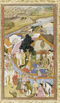 Mughal School Gallery: Da ud Receives a Robe of Honor from Munim Khan (llustration from The Akbarnama), ca 1604