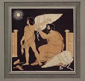 Flying Prints: Daedalus placing a wing on Icarus, c1832. Creator: Philipp Veit