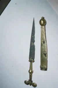 Dagger of Iron Gold and Bronze from a Celtic Burial at Hallstatt, Austria. Celtic Iron Age
