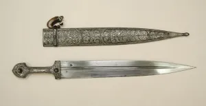 Caucasus Asia Collection: Dagger (Kindjal) with Scabbard, Caucasian, possibly Kubachi, Dagestan, dated A.H. 1234 / A