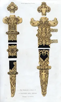 Dagger and sword, early 16th century, (1843).Artist: Henry Shaw Dagger and sword, early 16th century, (1843).Artist: Henry Shaw
