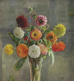 Funen Painters Prints: Dahlias in a glass, 1898. Creator: Anna Syberg