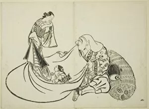 Daikoku revealing the contents of Hotei's bag, no. 2 from the series of 12 prints, c