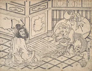 Okumura Prints: Daikoku and Shoki Playing Chess, ca. 1730. ca. 1730. Creator: Okumura Toshinobu