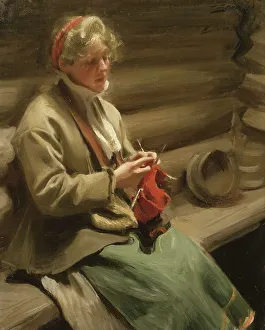 Zorn Anders Prints: Dalecarlian Girl Knitting. Kål-Margit, 1901. Creator: Anders Leonard Zorn