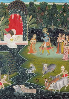 Flirting Prints: Dalliance in Vrindavan, c1725. Creator: Unknown