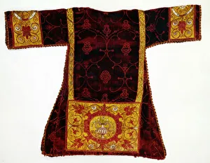 Dalmatic Prints: Dalmatic, Italy, Late 15th century; Apparels later due to satin binding. Creator: Unknown