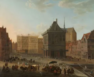 Ulft Jacob Van Der Prints: The Dam in Amsterdam with the new Town Hall under Construction
