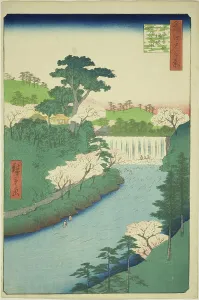 The Dam on the Otonashi River at Oji, Commonly Called The Great Waterfall (Oji Otonashig... 1857. Creator: Ando Hiroshige. The Dam on the Otonashi River at Oji, Commonly Called The Great Waterfall (Oji Otonashig... 1857)