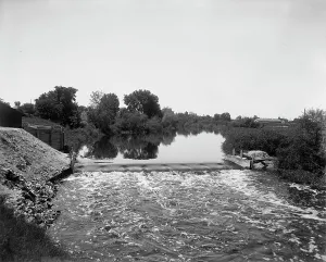 Weir Prints: Dam on the Pine River, Alma, Mich. between 1895 and 1910. Creator: Unknown