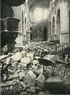 W Stanley Macbean Knight Prints: The Damage Done to Cambrai Cathedral, (1919). Creator: Unknown