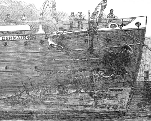 Collision Prints: Damaged hull of the Saint Germain, 1883. Creator: Unknown