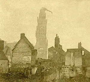 Damaged spire of Notre-Dame de Brebieres, Albert, northern France, c1915-c1918