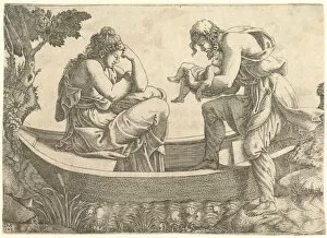 Giulio Gallery: Danae and the infant Perseus cast out to sea by Acrisius, 1543. Creator: Giorgio Ghisi