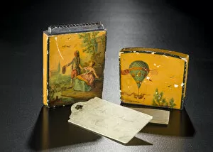 Hot Air Balloon Collection: Dance card case and ivory cards, late 18th century. Creator: Unknown