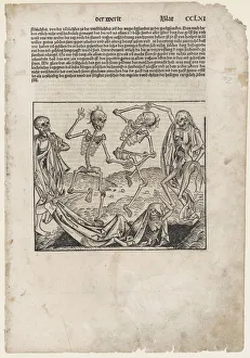 Macabre Prints: Dance of Death, leaf from The Nuremberg Chronicle, 1493. Creator: Michael Wolgemut