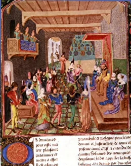 Vienna Gallery: Dance party in the Royal Castle, 14th century miniature