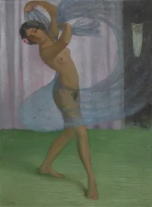 Tempera On Canvas Prints: Dancer with veil, watched by a man, c1903. Creator: Mueller, Otto (1874-1930)