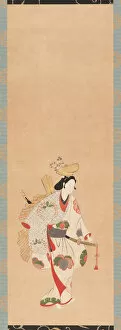 Kakemono Gallery: Dancer in a white dress, patterned with colored leaves