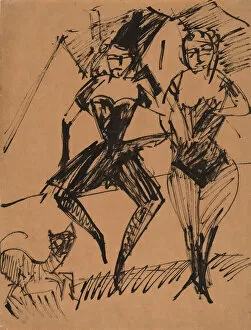 Two Dancers with a Cat, 1913. Creator: Ernst Kirchner