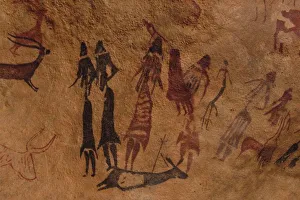 Charcoal Prints: The dancers of Cogul. Cave painting from the Roca de los Moros (Roca dels Moros)