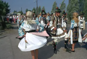 Republic Of Hungary Prints: Dancers at a Hungarian folklore festival. Artist: CM Dixon