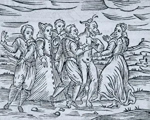 The Devil Prints: Dancing with the devil, at the Sabbath, 1608. Creator: Unknown