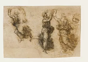 Brown Indian Ink On Paper Gallery: Three dancing female figures, 1517-1518. Creator: Leonardo da Vinci (1452-1519)