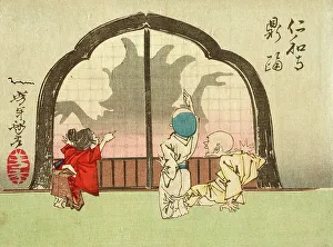 Distorted Prints: The Dancing Pot at the Temple Ninnaji, 1882. Creator: Tsukioka Yoshitoshi