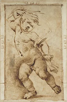 Lippi Filippino Prints: Dancing Putto Holding a Drapery, c. 1493/1497. Creator: Filippino Lippi