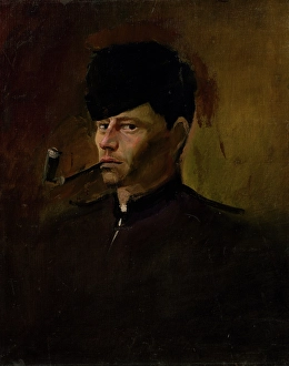 Looking Sideways Prints: Dandy in Fur Cap with Pipe, 1877-1880. Creator: Ladislav Mednyanszky