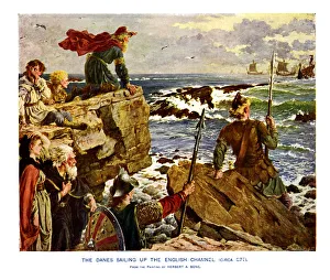 The Danes Sailing up the English Channel, c877 AD, (19th century)