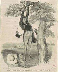 Breaking Prints: Danger de secouer trop fortement... Un prunier, 19th century. Creator: Honore Daumier
