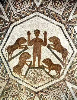 Surrounded Prints: Daniel in the lions den, Roman mosaic, 5th century